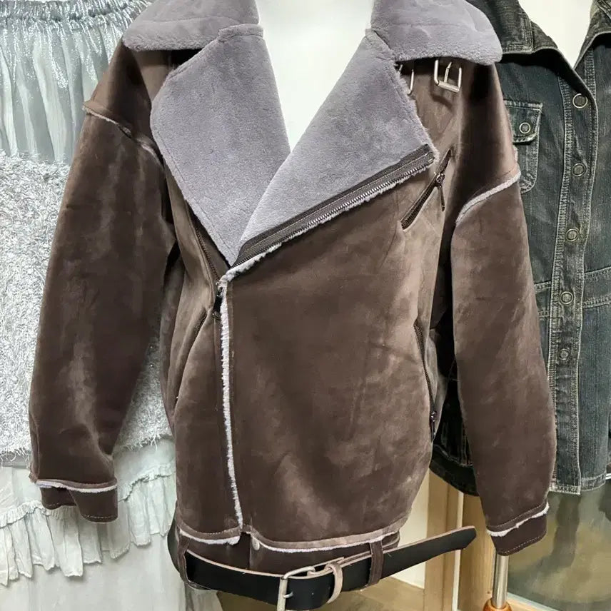 [BUNJANG] Brown Suede Mustang Jacket / 무스탕 자켓 브라운 스웨이드
