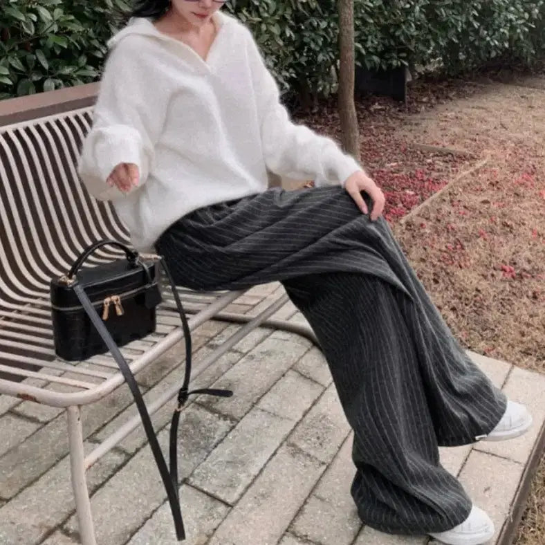 [BUNJANG] Dayz U Brushed Cotton Stripe Banding Pants / 데이즈유 양기모 스트라이프 밴딩 팬츠