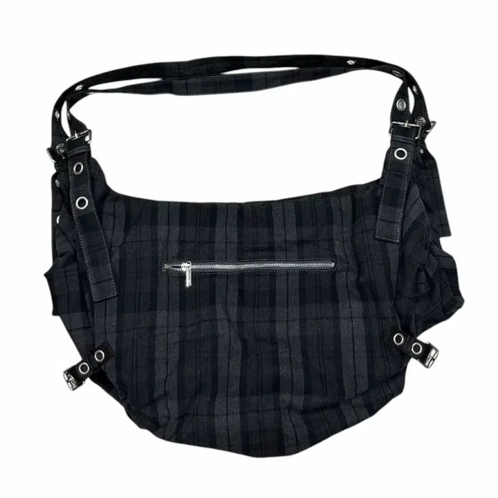 [BUNJANG] ILLIGO Letter Big Shoulder Bag (Check, Gray) / ILLIGO 일리고 레터 빅 숄더백 체크 그레이 가방