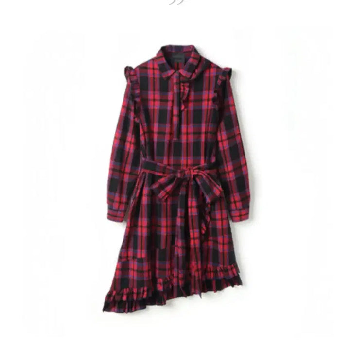 [BUNJANG] Maje Asymmetric Ruffle Checkered Dress / 마쥬 언발란스 프릴체크 원피스 1사이즈