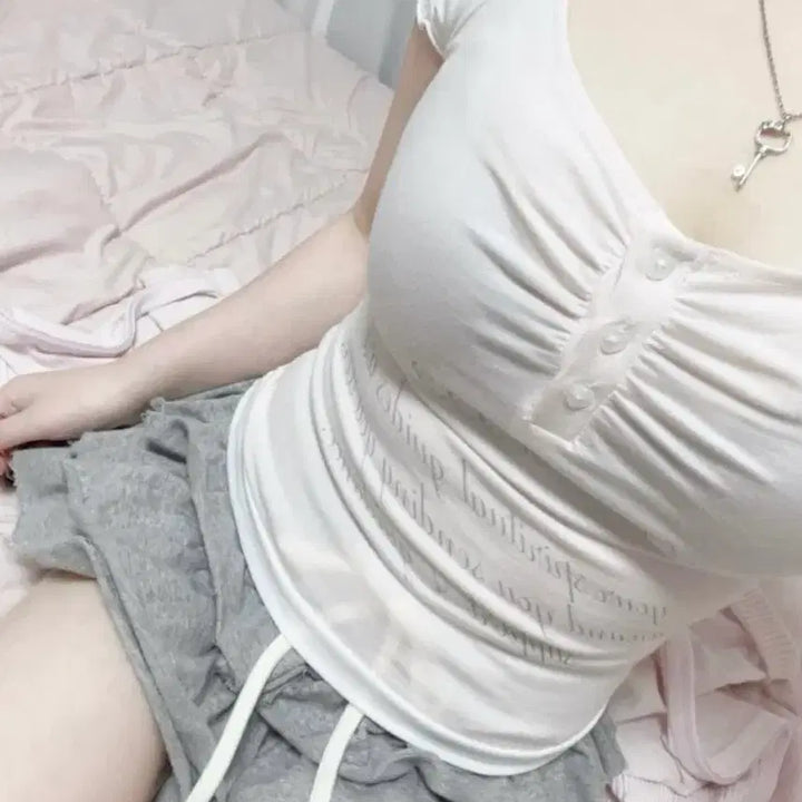 [BUNJANG] STC Jinri Vintage Blue Angel Shirring Top / stc빈티지 진리빈티지 블루엔젤 333 레터링 셔링탑 히메갸루 러블리갸루