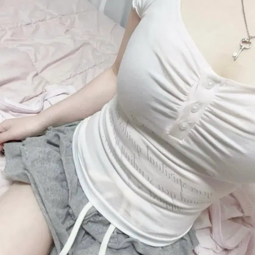 [BUNJANG] STC Jinri Vintage Blue Angel Shirring Top / stc빈티지 진리빈티지 블루엔젤 333 레터링 셔링탑 히메갸루 러블리갸루