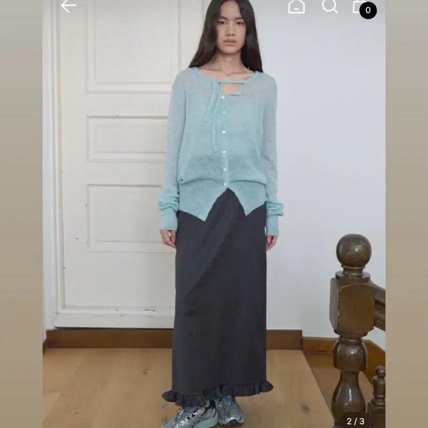 [BUNJANG] Majo Ne Frill Long Skirt Charcoal Blue / 마조네 프릴롱스커트 차콜블루