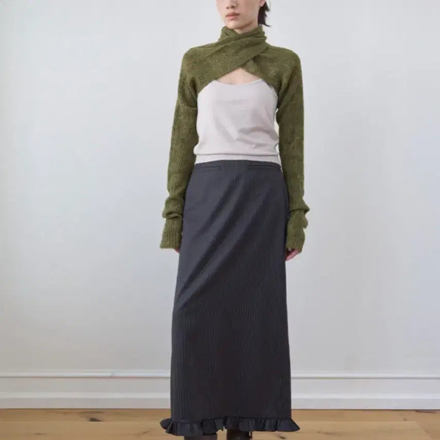 [BUNJANG] Majo Ne Frill Long Skirt Charcoal Blue / 마조네 프릴롱스커트 차콜블루
