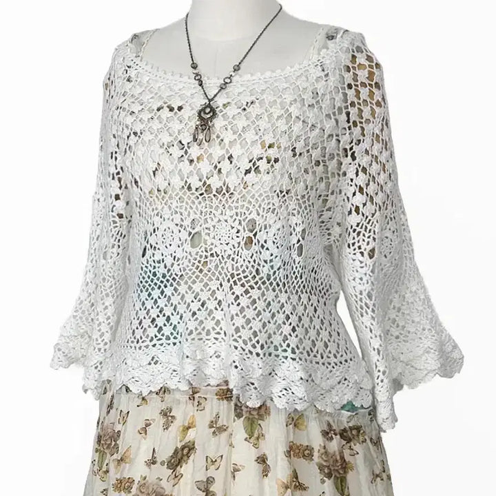 [BUNJANG] Vintage White Crochet Knit Top / 일본빈티지 A라인펀칭크로셰크로쉐뜨개 숏니트화이트모리걸하구미룩갸루y2k히피