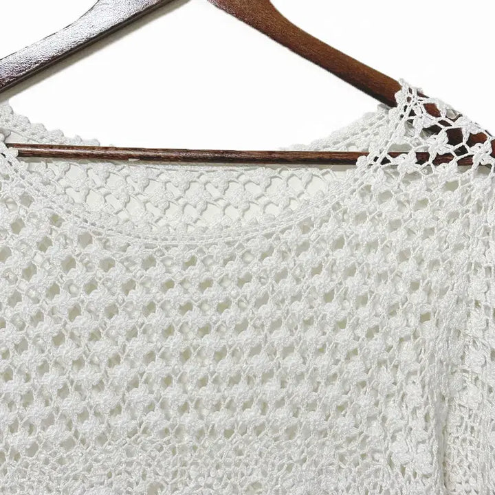 [BUNJANG] Vintage White Crochet Knit Top / 일본빈티지 A라인펀칭크로셰크로쉐뜨개 숏니트화이트모리걸하구미룩갸루y2k히피