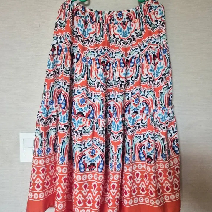 [BUNJANG] Orange Patterned Ruffle Long Skirt / 오렌지색 패턴 캉캉 스커트