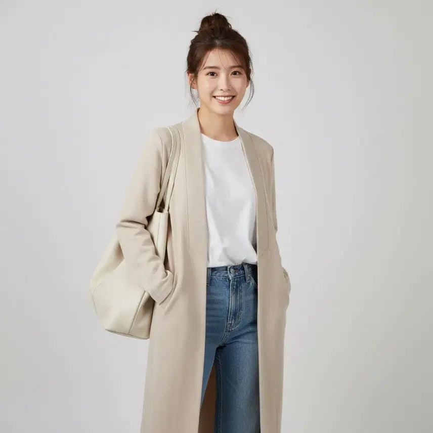 [BUNJANG] COS Premium Cotton Blend Long Cardigan (Light Beige) / [COS] 프리미엄 코튼 블렌드 노칼라 롱 가디건 (라이트 베이지)