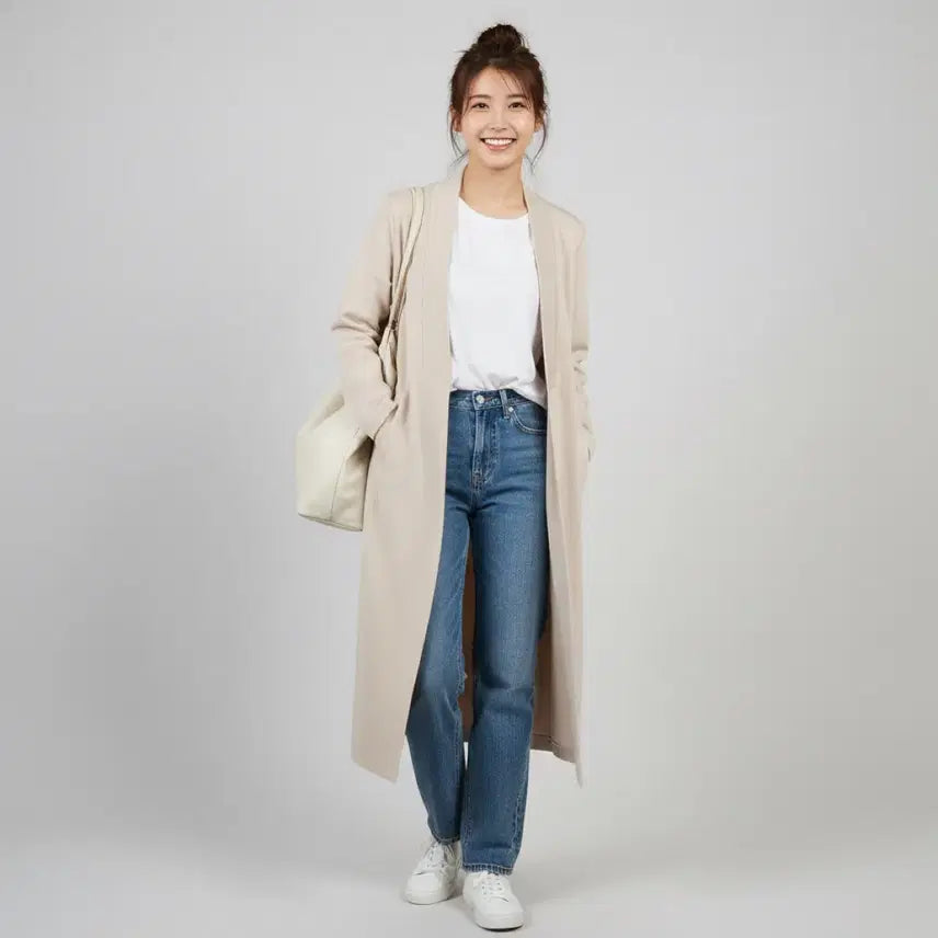 [BUNJANG] COS Premium Cotton Blend Long Cardigan (Light Beige) / [COS] 프리미엄 코튼 블렌드 노칼라 롱 가디건 (라이트 베이지)
