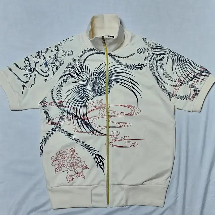 [BUNJANG] Macalester Short-Sleeve Zip-Up Track Jacket - Sukajan Style / [L/100] Macalester 프린트 반팔 집업 - 스카잔 감성