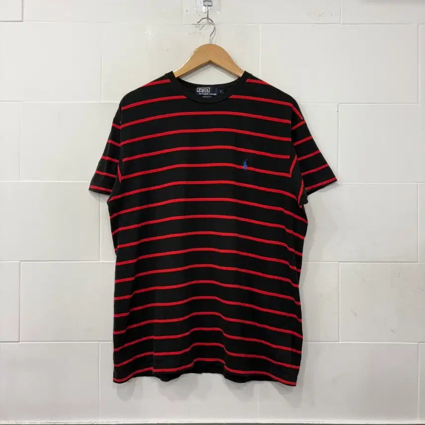 [BUNJANG] Polo Ralph Lauren Black/Red Stripe Short Sleeve T-Shirt Size L / 폴로 랄프로렌 블랙/레드 스트라이프 반팔티