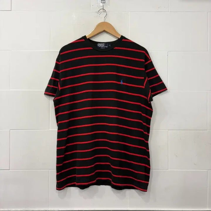 [BUNJANG] Polo Ralph Lauren Black/Red Stripe Short Sleeve T-Shirt Size L / 폴로 랄프로렌 블랙/레드 스트라이프 반팔티