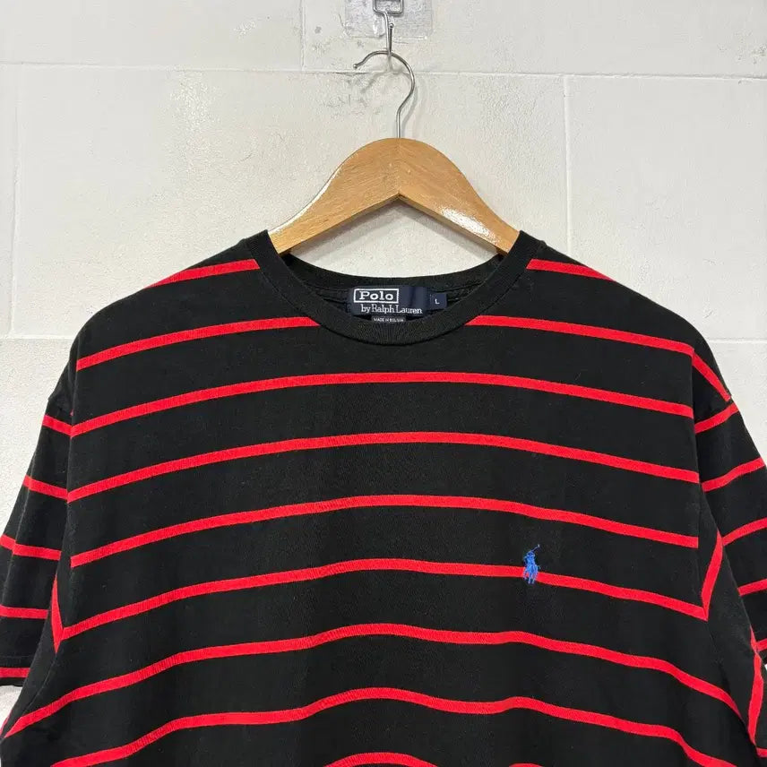 [BUNJANG] Polo Ralph Lauren Black/Red Stripe Short Sleeve T-Shirt Size L / 폴로 랄프로렌 블랙/레드 스트라이프 반팔티