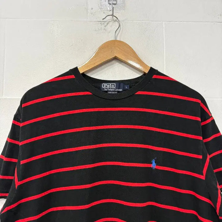 [BUNJANG] Polo Ralph Lauren Black/Red Stripe Short Sleeve T-Shirt Size L / 폴로 랄프로렌 블랙/레드 스트라이프 반팔티