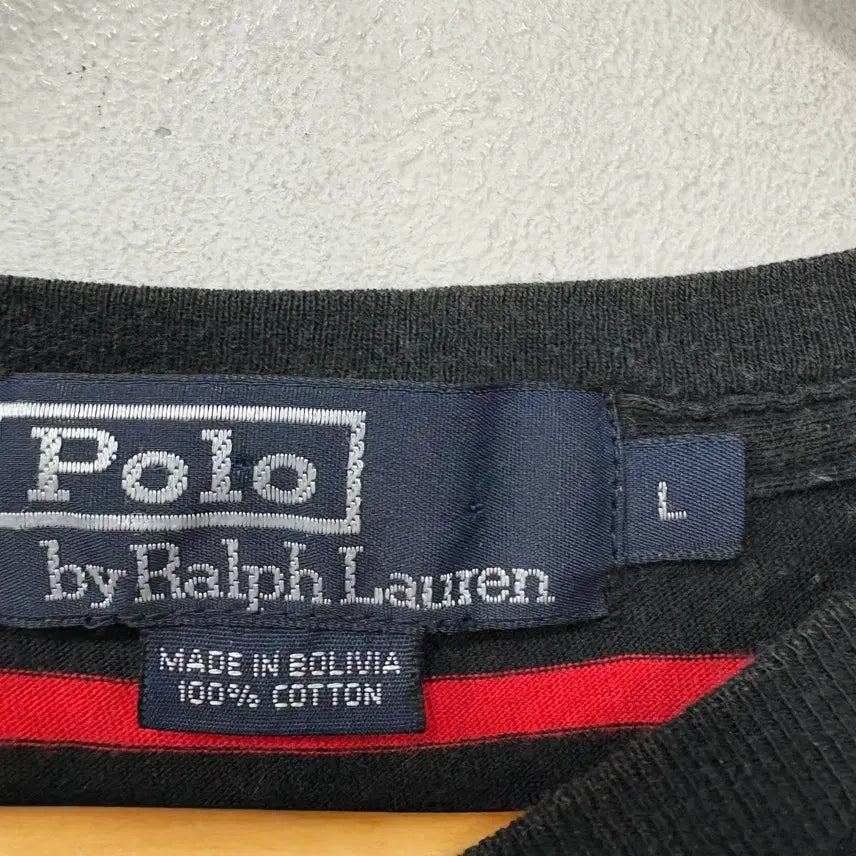 [BUNJANG] Polo Ralph Lauren Black/Red Stripe Short Sleeve T-Shirt Size L / 폴로 랄프로렌 블랙/레드 스트라이프 반팔티