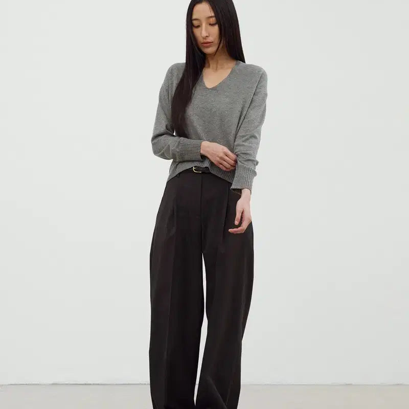 [BUNJANG] Pottery Women Comfort V-Neck Knit Gray / 포터리 우먼 컴포트 브이 니트 그레이