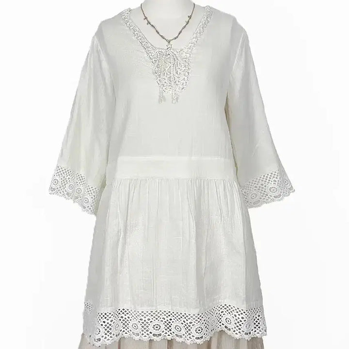 [BUNJANG] Vintage Lace Ribbon Punching A-line Dress / 일본빈티지 미사용 레이스리본끈 펀칭A라인원피스 모리걸하구미룩갸루y2k히피