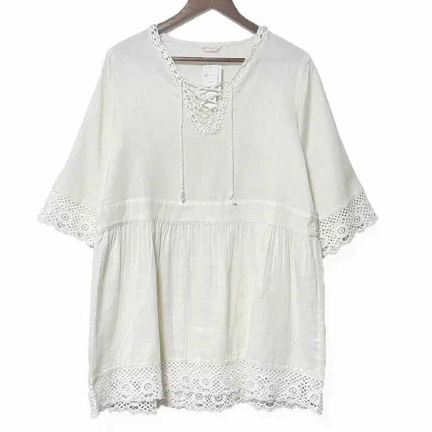 [BUNJANG] Vintage Lace Ribbon Punching A-line Dress / 일본빈티지 미사용 레이스리본끈 펀칭A라인원피스 모리걸하구미룩갸루y2k히피