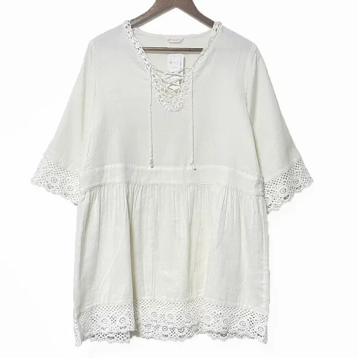 [BUNJANG] Vintage Lace Ribbon Punching A-line Dress / 일본빈티지 미사용 레이스리본끈 펀칭A라인원피스 모리걸하구미룩갸루y2k히피