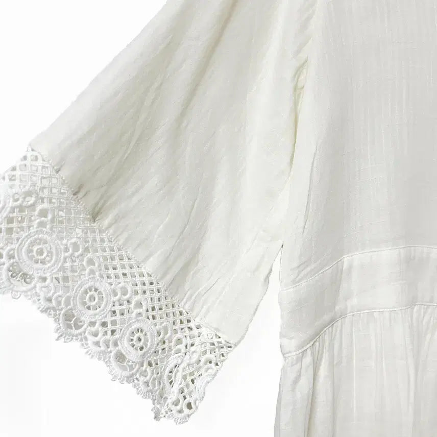 [BUNJANG] Vintage Lace Ribbon Punching A-line Dress / 일본빈티지 미사용 레이스리본끈 펀칭A라인원피스 모리걸하구미룩갸루y2k히피