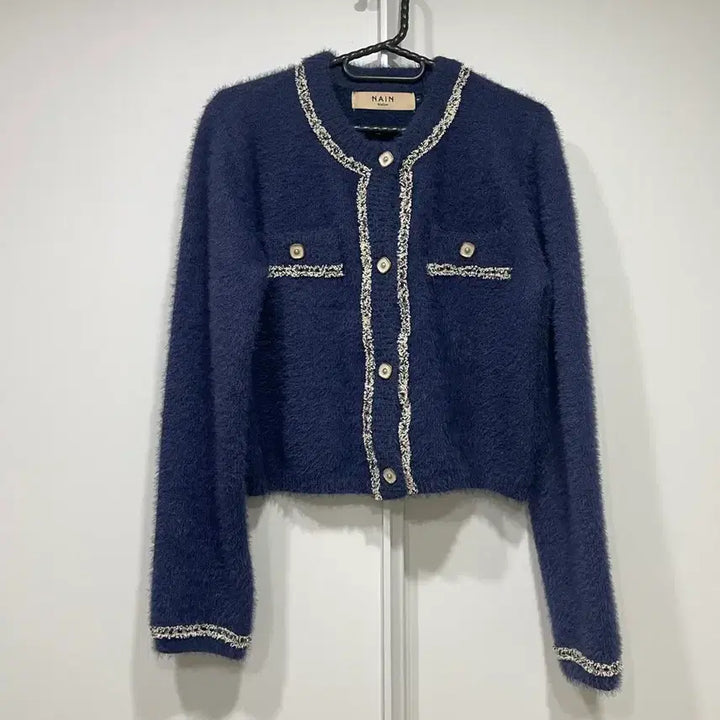 [BUNJANG] Atelier Nine Tweed Cardigan Blue (55-66) / 아뜰리에나인 트위드 가디건 블루 (55-66)