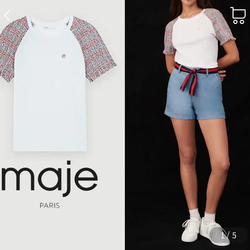 [BUNJANG] Maje Tweed Short-Sleeve T-Shirt White / 마쥬 트위드 반팔 티셔츠 화이트