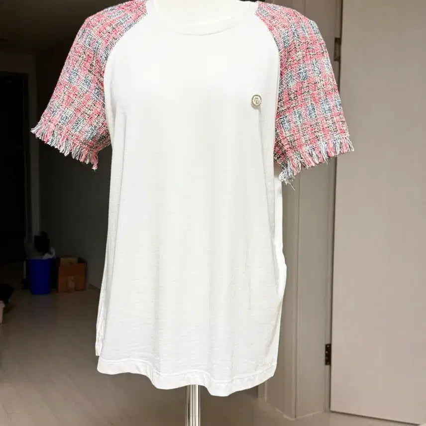 [BUNJANG] Maje Tweed Short-Sleeve T-Shirt White / 마쥬 트위드 반팔 티셔츠 화이트