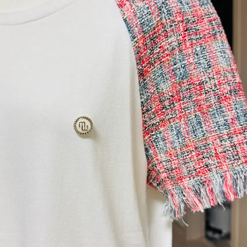[BUNJANG] Maje Tweed Short-Sleeve T-Shirt White / 마쥬 트위드 반팔 티셔츠 화이트