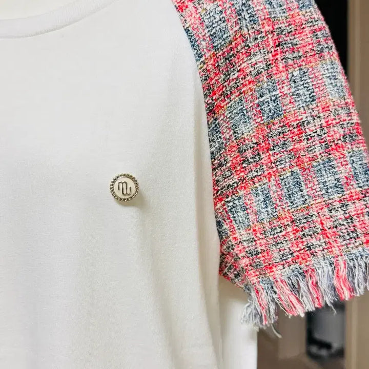 [BUNJANG] Maje Tweed Short-Sleeve T-Shirt White / 마쥬 트위드 반팔 티셔츠 화이트