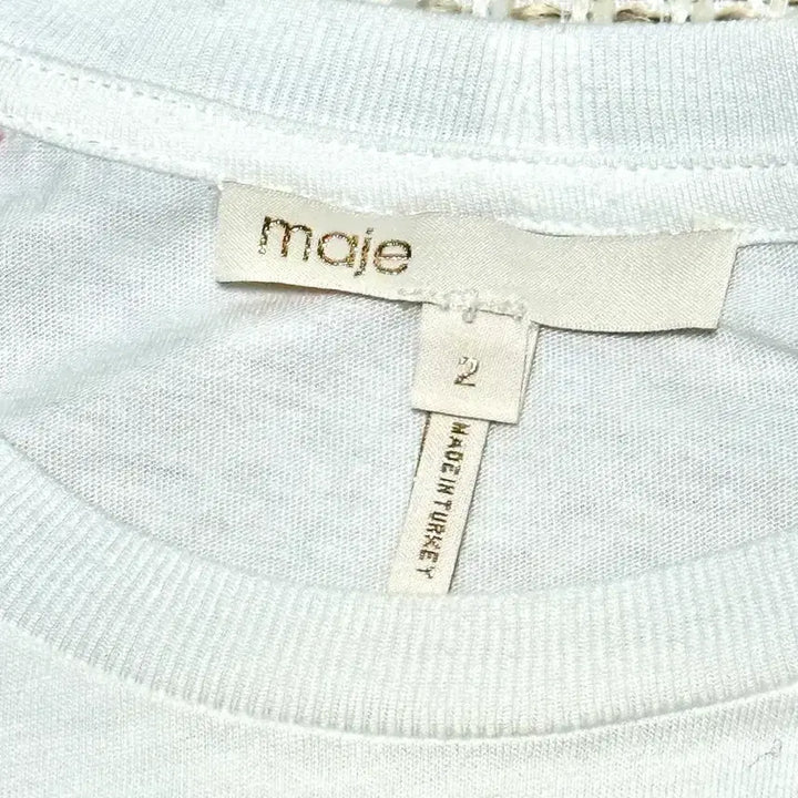 [BUNJANG] Maje Tweed Short-Sleeve T-Shirt White / 마쥬 트위드 반팔 티셔츠 화이트
