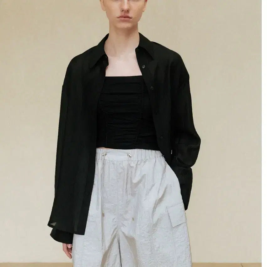 [BUNJANG] Tencel Sheer Loose Fit Shirt (Black) / 텐셀 시어 루즈핏 셔츠(블랙)