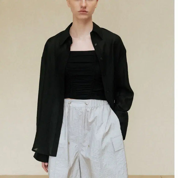 [BUNJANG] Tencel Sheer Loose Fit Shirt (Black) / 텐셀 시어 루즈핏 셔츠(블랙)