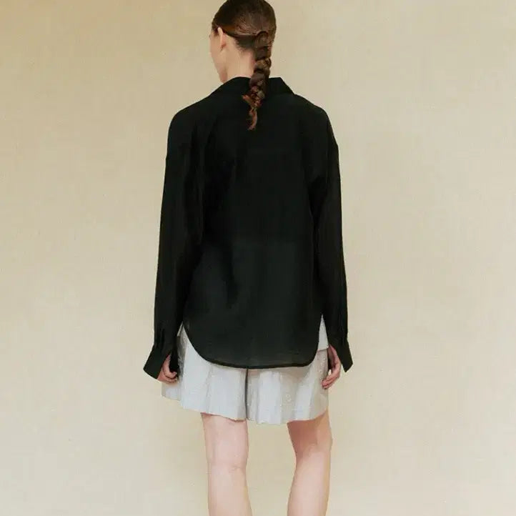 [BUNJANG] Tencel Sheer Loose Fit Shirt (Black) / 텐셀 시어 루즈핏 셔츠(블랙)