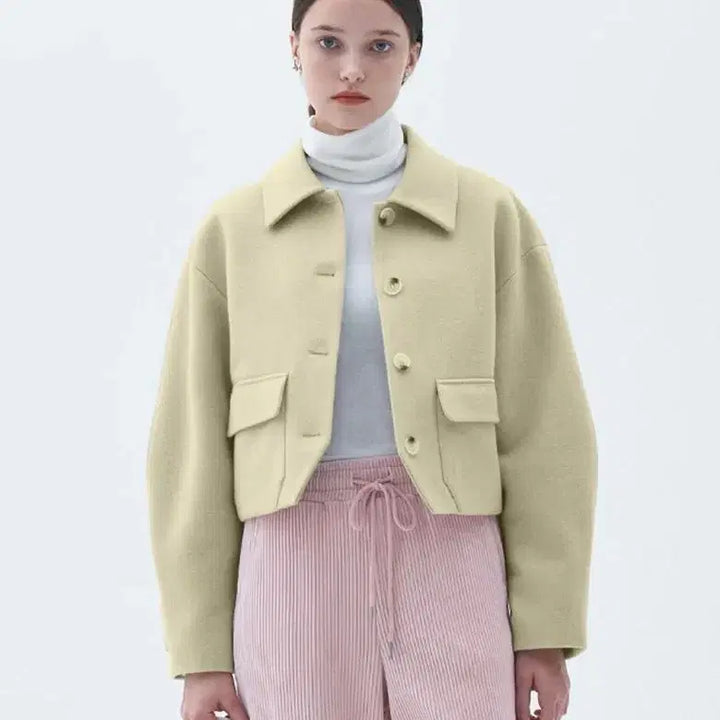 [BUNJANG] Citybreeze Volume Sleeve Wool Coat - Light Beige / 시티브리즈 볼륨 소매 울 코트 새상품