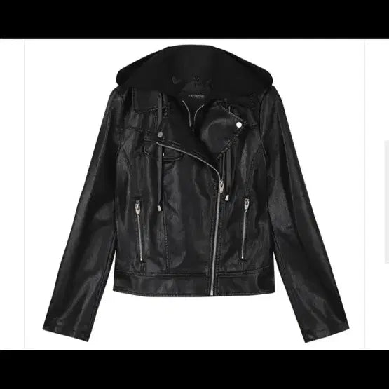 [BUNJANG] Black Faux Leather Rider Jacket / 블랙 인조 가죽 라이더 자켓