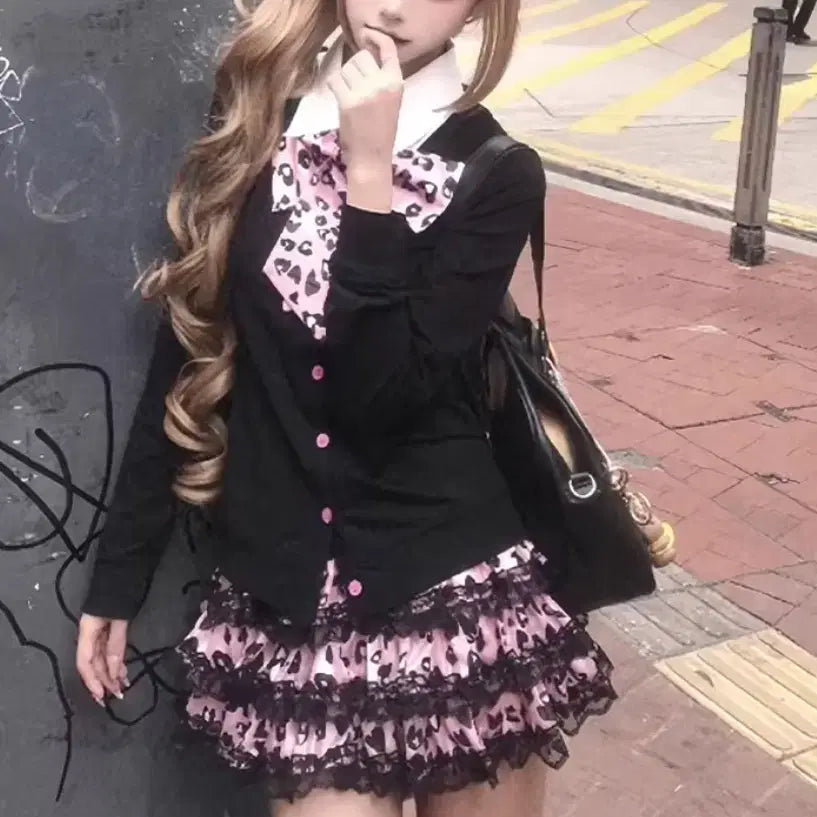 [BUNJANG] Y2K Pink Gyaru School Uniform Rental Set / [고퀼리티 실사진] y2k 핑크 갸루 교복 대여 호피 졸업사진 졸사 컨셉