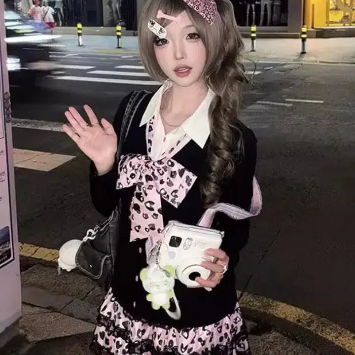 [BUNJANG] Y2K Pink Gyaru School Uniform Rental Set / [고퀼리티 실사진] y2k 핑크 갸루 교복 대여 호피 졸업사진 졸사 컨셉