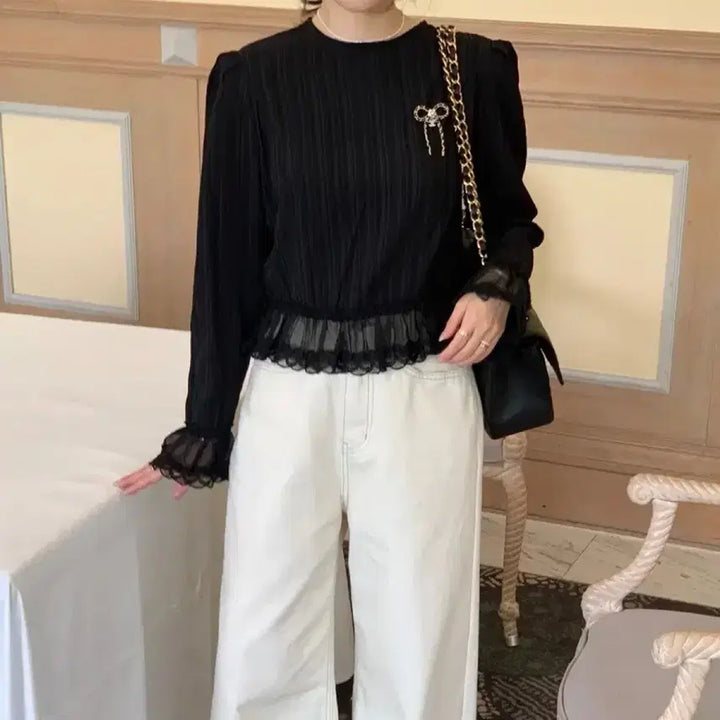 [BUNJANG] Bycini Pleats Lace Blouse / 바이씨니 플리츠 레이스 블라우스:)