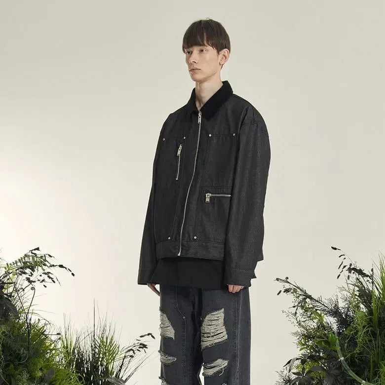 [BUNJANG] OY Corduroy Collar Denim Trucker Jacket (Oversized Fit) / OY 오와이 패넬 코듀로이카라 데님 트러커 자켓 오버핏