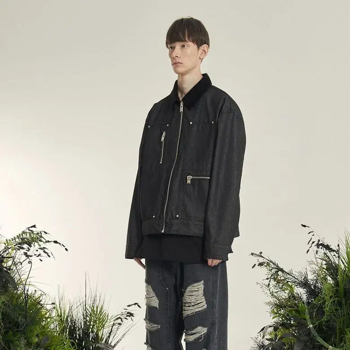 [BUNJANG] OY Corduroy Collar Denim Trucker Jacket (Oversized Fit) / OY 오와이 패넬 코듀로이카라 데님 트러커 자켓 오버핏