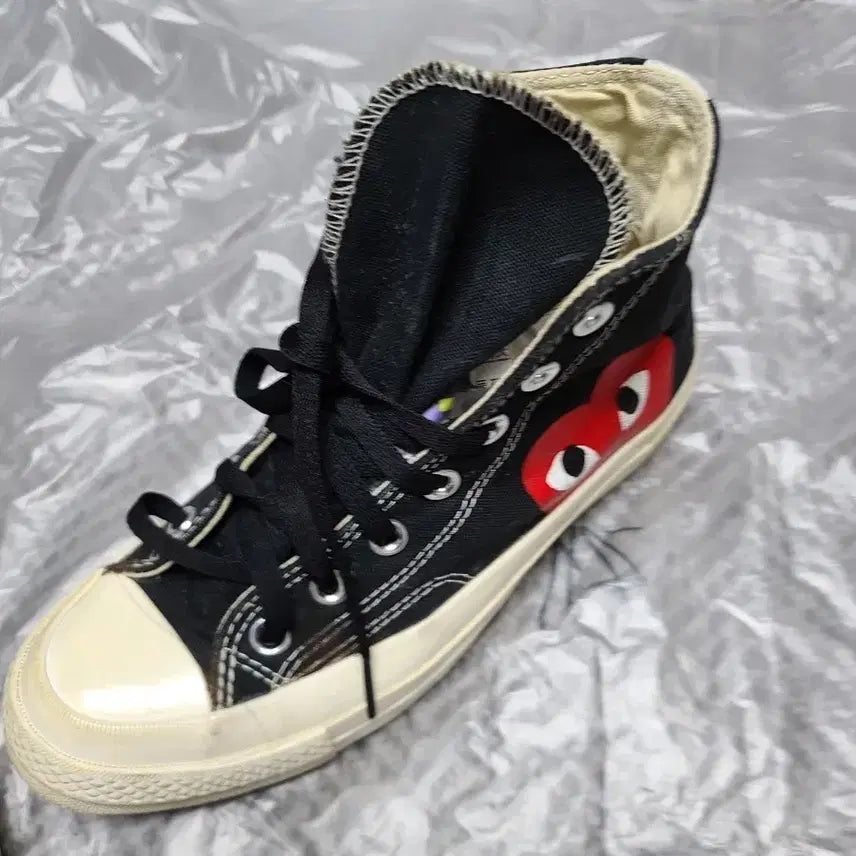 [BUNJANG] Comme des Garcons Converse Black High Sneakers 240 / 채/꼼데가르송 컨버스 블랙 하이 스니커즈240
