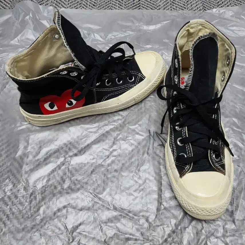 [BUNJANG] Comme des Garcons Converse Black High Sneakers 240 / 채/꼼데가르송 컨버스 블랙 하이 스니커즈240