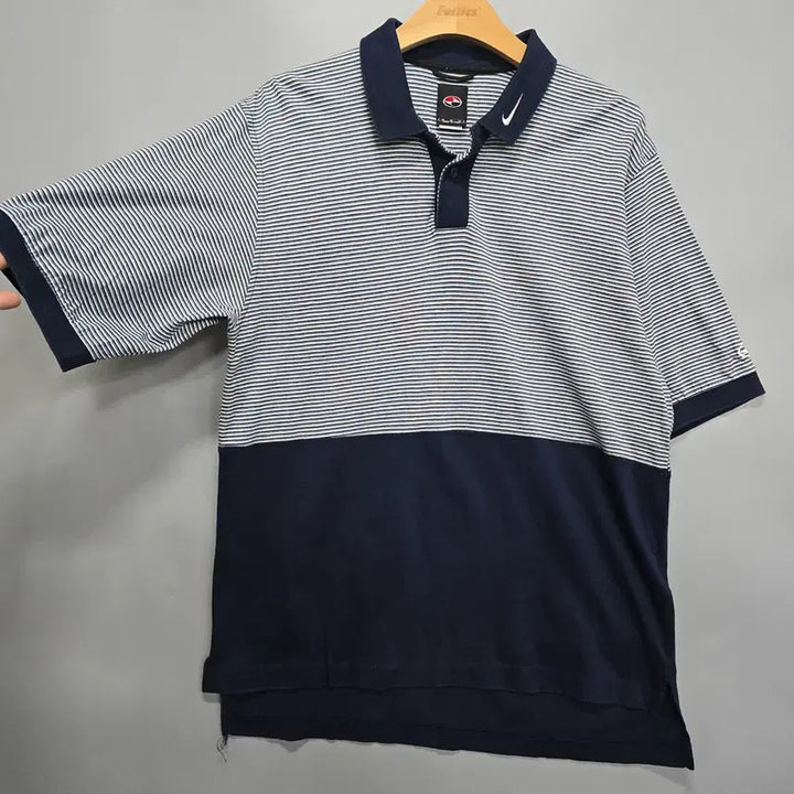 [BUNJANG] 90s-00s Nike Half Stripe Short Sleeve Polo Shirt Size 100 / 90-00s 나이키 NIKE 하프 스트라이프 반팔 카라티 100