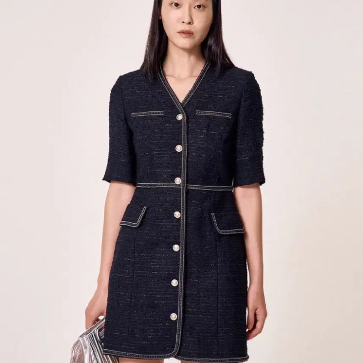 [BUNJANG] Maje Tweed Trimmed Mini Dress / 새상품) 마쥬 트위드 트리밍 원피스 블랙 43사이즈 (55사이즈)