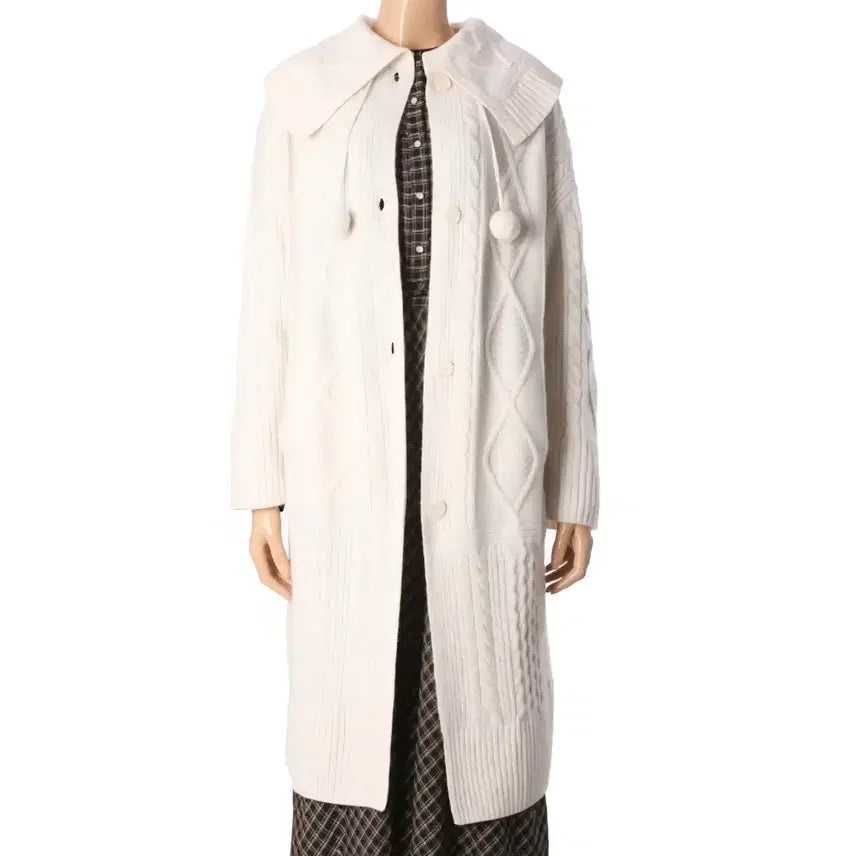 [BUNJANG] Thursday Island Big Collar Cable Knit Long Cardigan / 새옷 S 빅카라 케이블 롱가디건 T208MCD241W 써스데이아일랜드