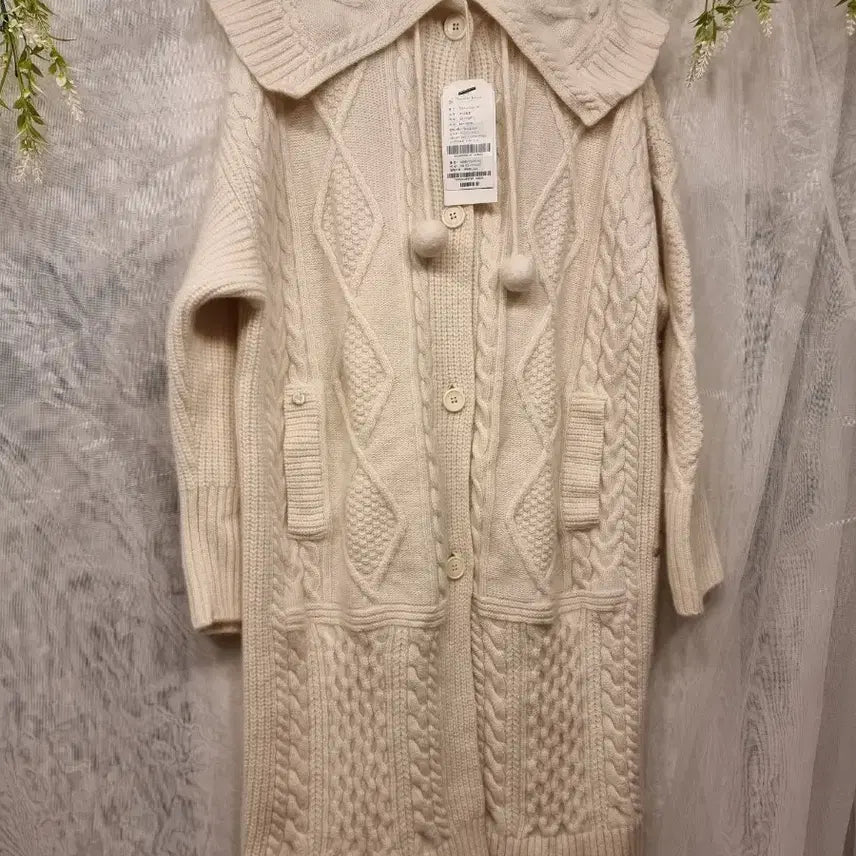 [BUNJANG] Thursday Island Big Collar Cable Knit Long Cardigan / 새옷 S 빅카라 케이블 롱가디건 T208MCD241W 써스데이아일랜드