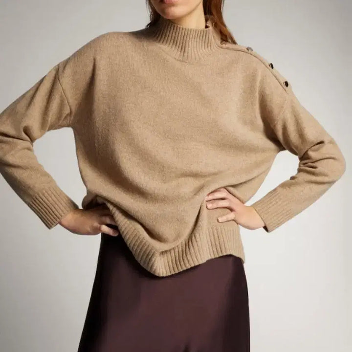 [BUNJANG] Massimo Dutti Cashmere Wool Shoulder Button Knit Beige Turtleneck Sweater / 마시모두띠 캐시미어 울 숄더버튼 니트 베이지 반목 폴라 터틀넥스웨터금장