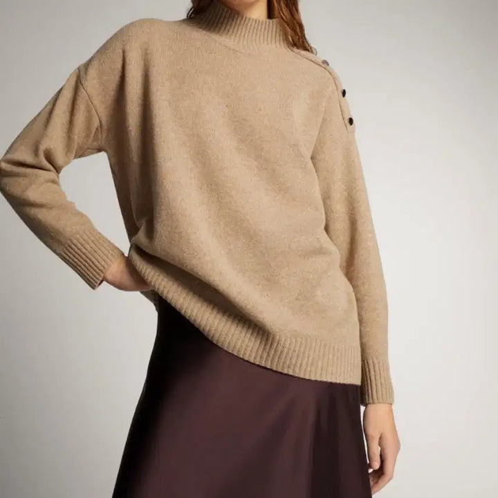 [BUNJANG] Massimo Dutti Cashmere Wool Shoulder Button Knit Beige Turtleneck Sweater / 마시모두띠 캐시미어 울 숄더버튼 니트 베이지 반목 폴라 터틀넥스웨터금장