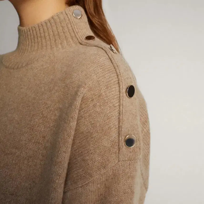 [BUNJANG] Massimo Dutti Cashmere Wool Shoulder Button Knit Beige Turtleneck Sweater / 마시모두띠 캐시미어 울 숄더버튼 니트 베이지 반목 폴라 터틀넥스웨터금장