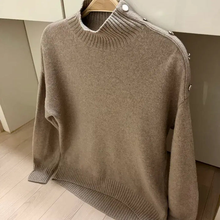 [BUNJANG] Massimo Dutti Cashmere Wool Shoulder Button Knit Beige Turtleneck Sweater / 마시모두띠 캐시미어 울 숄더버튼 니트 베이지 반목 폴라 터틀넥스웨터금장